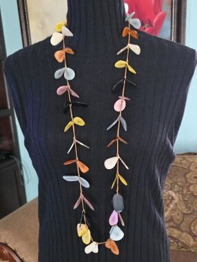 Multicolored Tagua Petal  Long Necklace and Earings Set.